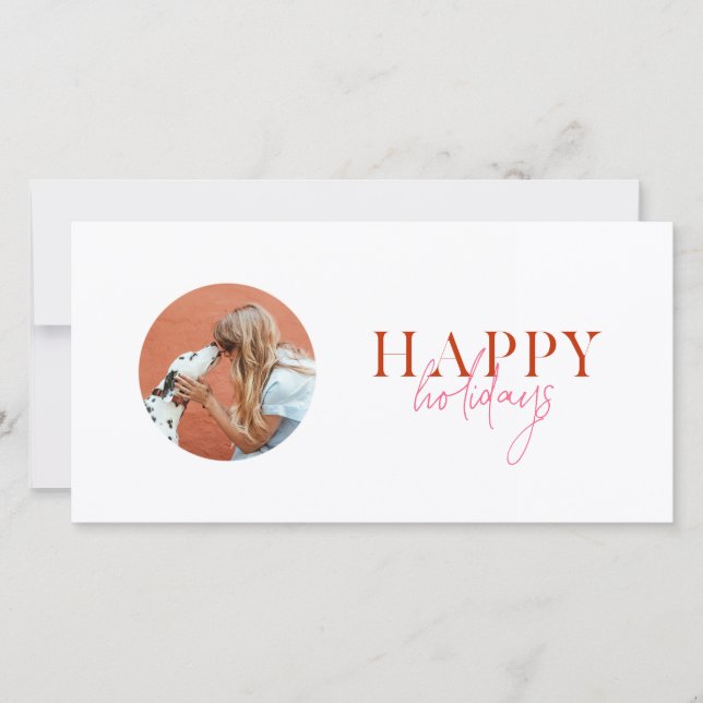 Modern Retro Bright Colour Burnt Orange Script Dog Holiday Card (Front)