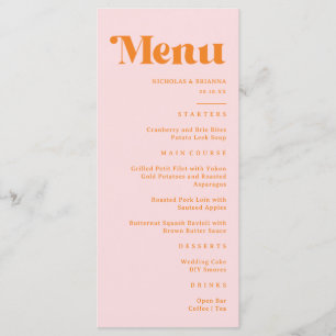 Modern Retro Bright Pink and Orange Wedding Menu