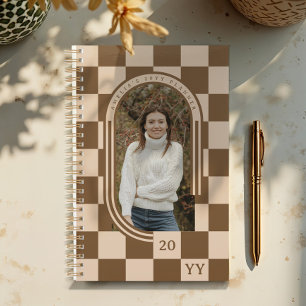 Modern Retro Brown Chequered Pattern Arch Photo Planner