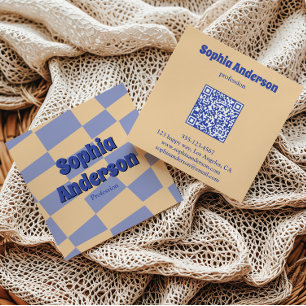 Modern Retro Checkerboard Qr Code Square Business Card