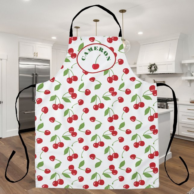 Modern Retro Cherry Pattern Personalized Apron  (Creator Uploaded)