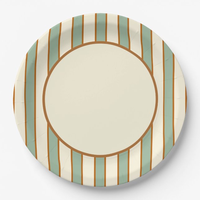 Modern Retro Chili Lime Stripe Paper Plate (Front)