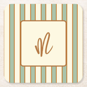 Modern Retro Chili Lime Stripe Square Paper Coaster