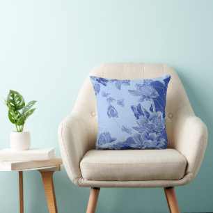Modern Retro Chinoiserie Lotus Mandala Zen Sayings Throw Pillow