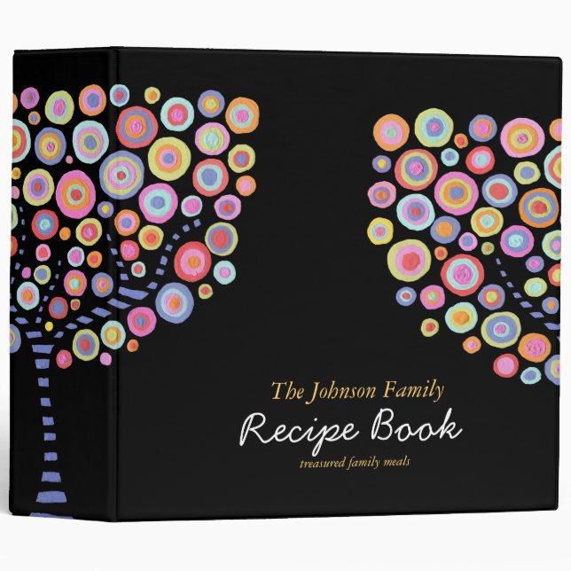 Modern Retro Circle Tree Recipe Binder Organizer (Front/Spine)