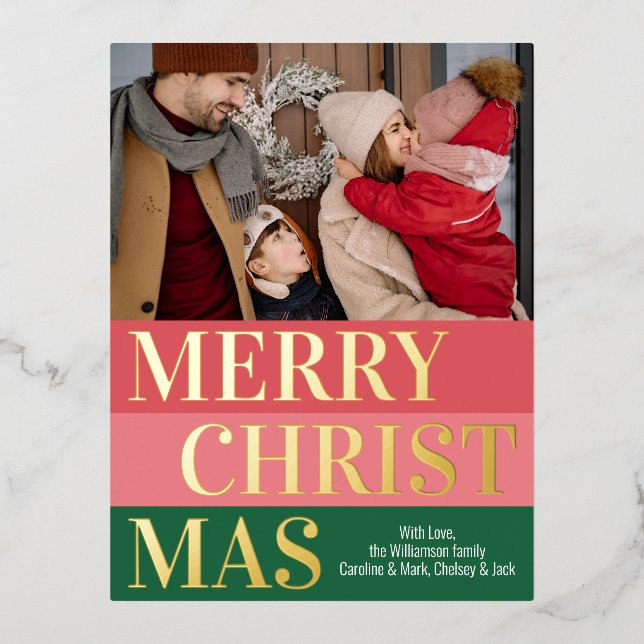 Modern Retro Classy Bold Stripe Blocks Gold Foil Holiday Postcard (Front)