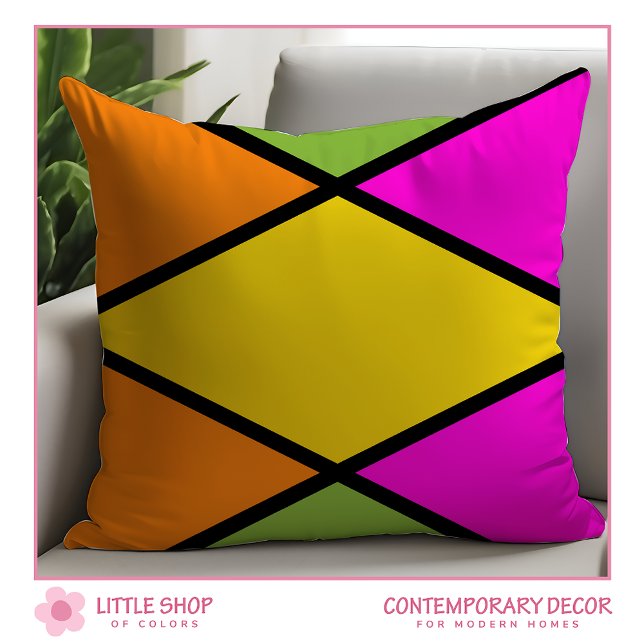 Modern Retro Colour Block Argyle Pattern Throw Pillow (Creator Uploaded)