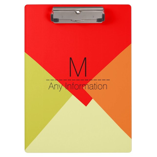 Modern Retro Colour Geometric Pattern Monogram #3 Clipboard (Front)