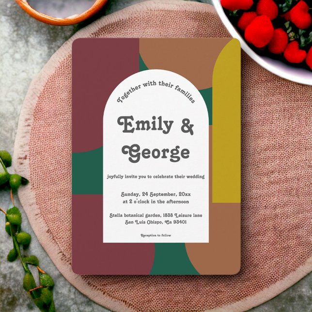Modern Retro Colourful Artistic Abstract Wedding Invitation (Creator Uploaded)