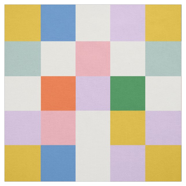 Modern Retro Colourful Chequered Pattern Fabric (Swatch)