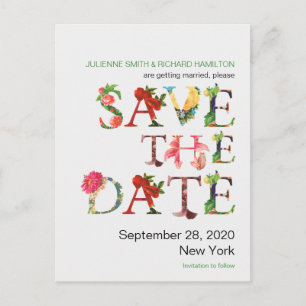 Modern Retro Colourful Flowers Save the Date Announcement Postcard