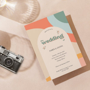 Modern Retro Colourful Groovy Arch Wedding Invitation