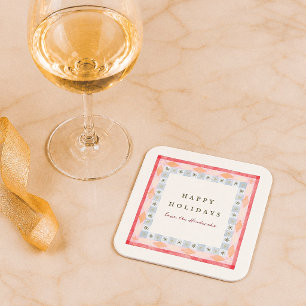 Modern Retro Colourful Holiday Christmas Square Paper Coaster