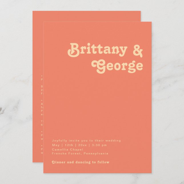 Modern Retro | Coral All In One Wedding Invitation (Front/Back)