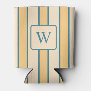 Modern Retro Coral and Green Stripe Can Cooler