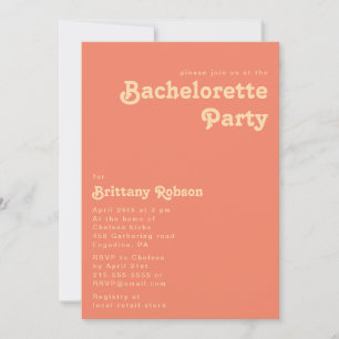 Modern Retro   Coral Bachelorette Party Invitation