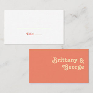 Modern Retro Coral Flat Wedding Place Card
