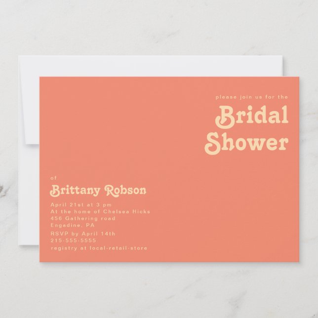 Modern Retro | Coral Horizontal Bridal Shower Invitation (Front)