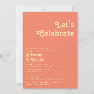 Modern Retro   Coral Let's Celebrate Invitation