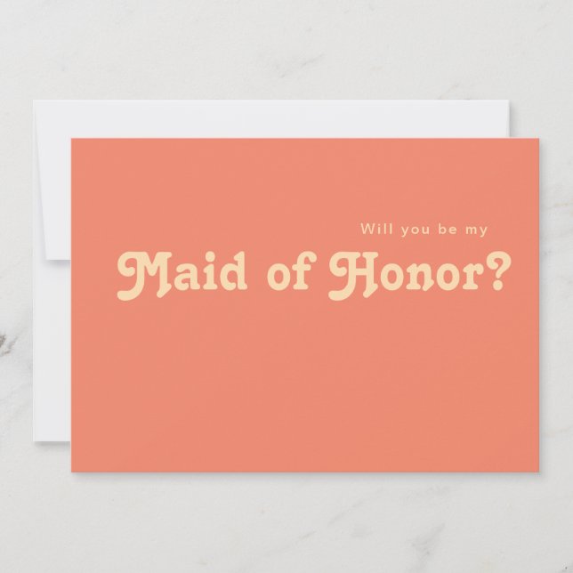 Modern Retro | Coral Maid of Honour Proposal Card (Front)