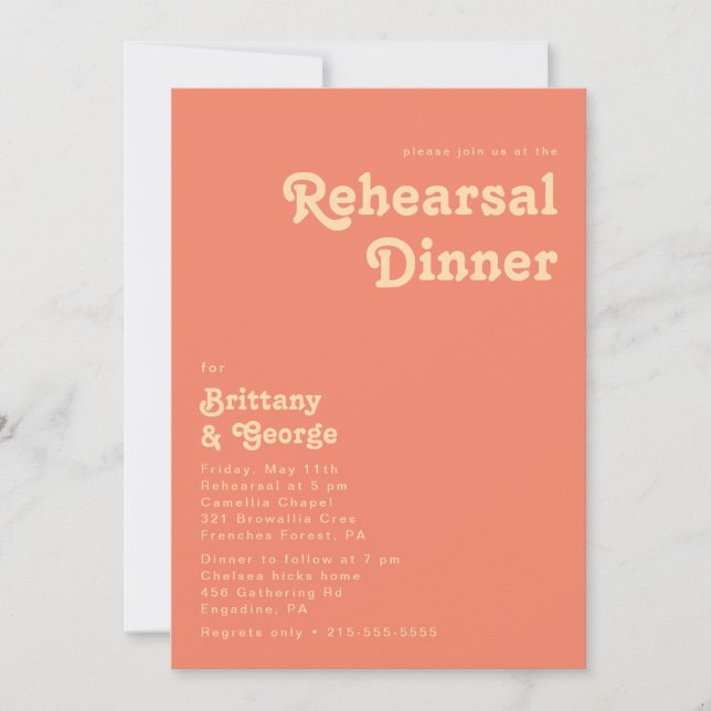 Modern Retro | Coral Rehearsal Dinner Invitation (Front)