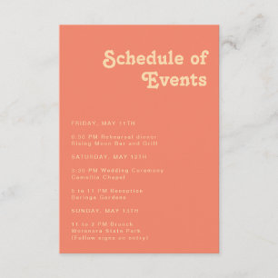 Modern Retro   Coral Schedule of Events Enclosure Card