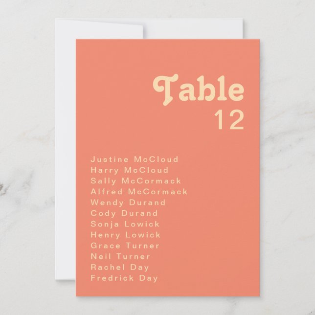 Modern Retro | Coral Table Number Chart (Front)