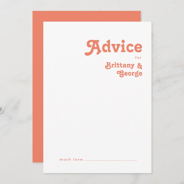 Modern Retro | Coral Wedding Advice Card (Front/Back)