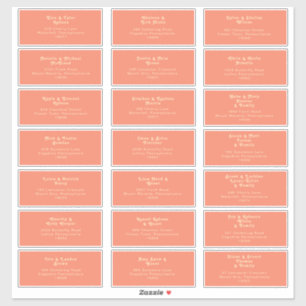 Modern Retro Coral Wedding Guest Address Sticker