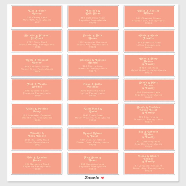 Modern Retro | Coral Wedding Guest Address Sticker (Sheet)