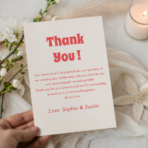Modern Retro Coral Wedding Thank You Card