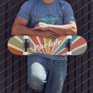 Modern Retro Custom Name Fun Vintage Sunburst  Skateboard