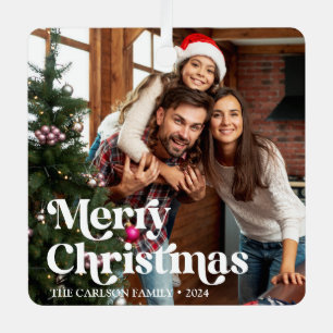 Modern Retro Custom Photo Merry Christmas Metal Ornament