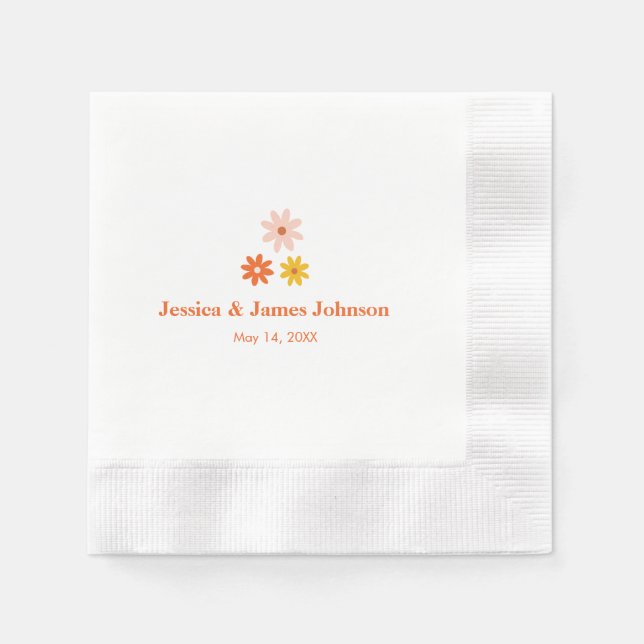 Modern Retro Daisy Couples Name Wedding Napkins (Front)