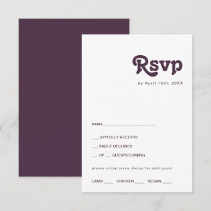 Modern Retro   Dark Purple Menu Choice RSVP Card
