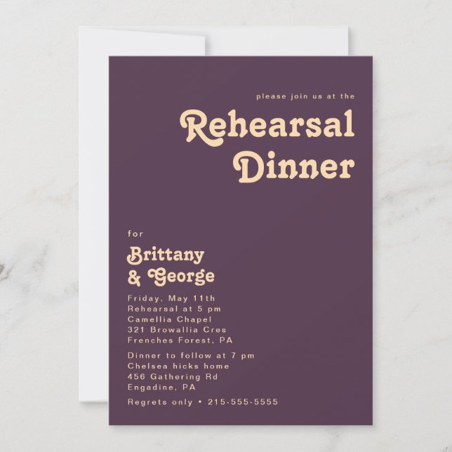Modern Retro | Dark Purple Rehearsal Dinner Invitation (Front)