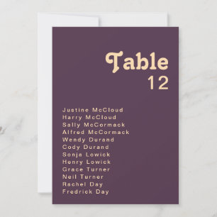 Modern Retro Dark Purple Table Number Chart