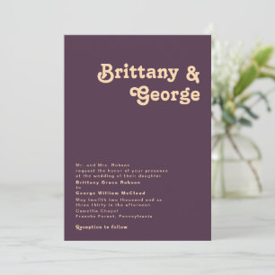 Modern Retro   Dark Purple Traditional Wedding Invitation