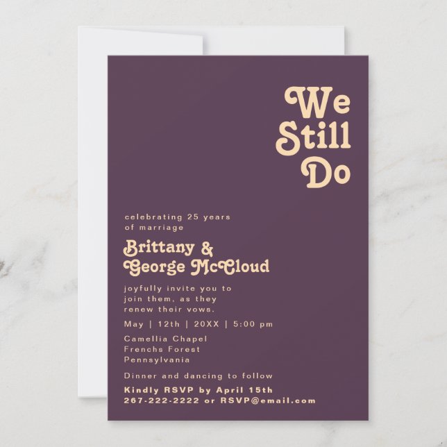 Modern Retro | Dark Purple We Still Do Vow Renewal Invitation (Front)