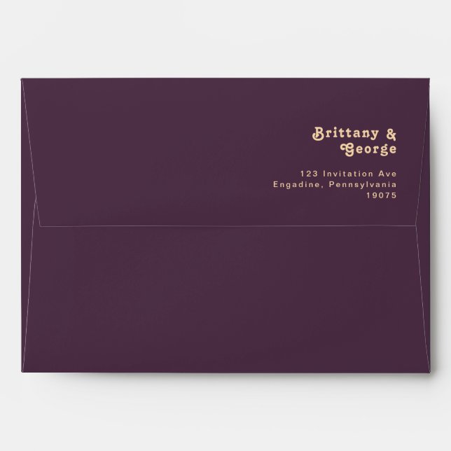 Modern Retro | Dark Purple Wedding Invitation Envelope (Back (Top Flap))
