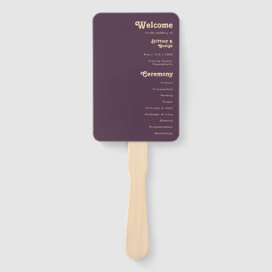 Modern Retro   Dark Purple Wedding Program Hand Fan