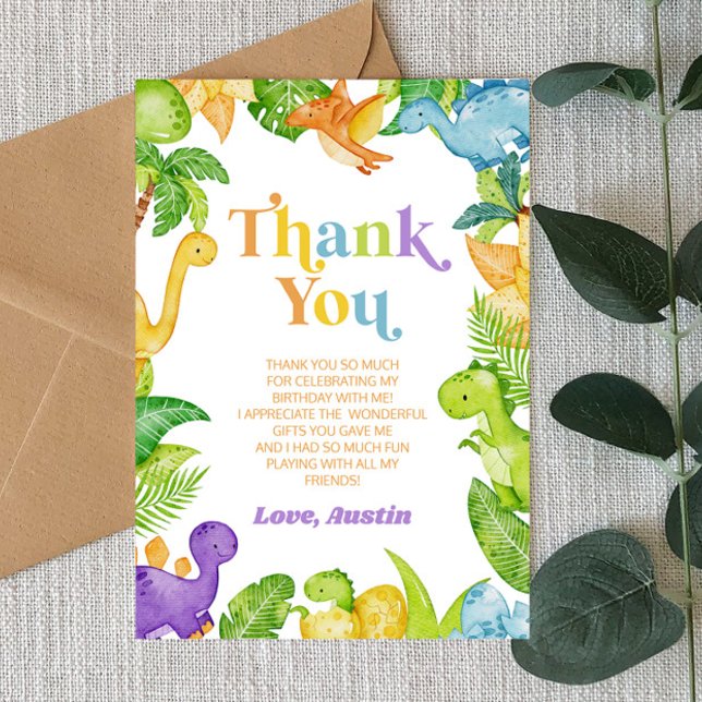 Modern Retro Dinosaur Birthday Party Thank You Card (Creator Uploaded)