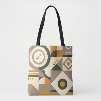 Modern Retro Earth Tone Geometric Shopping Bag