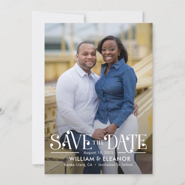 Modern Retro Editable Colour Save The Date Card (Front)