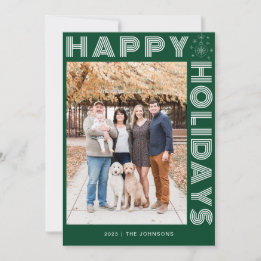 Modern Retro Elegant One Photo Custom Dark Green Holiday Card