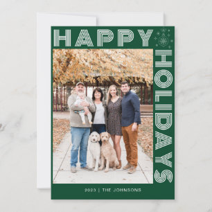 Modern Retro Elegant One Photo Custom Dark Green Holiday Card