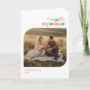 Modern Retro Family Photo Merry Christmas Folded Card