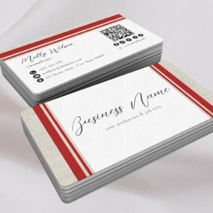 Modern Retro Faux Linen QR Code Social Media Business Card
