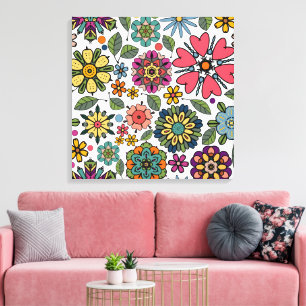 Modern Retro Floral Drawing Seamless Pattern Art Canvas Print