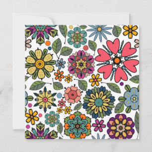 Modern Retro Floral Drawing Seamless Pattern Art Card
